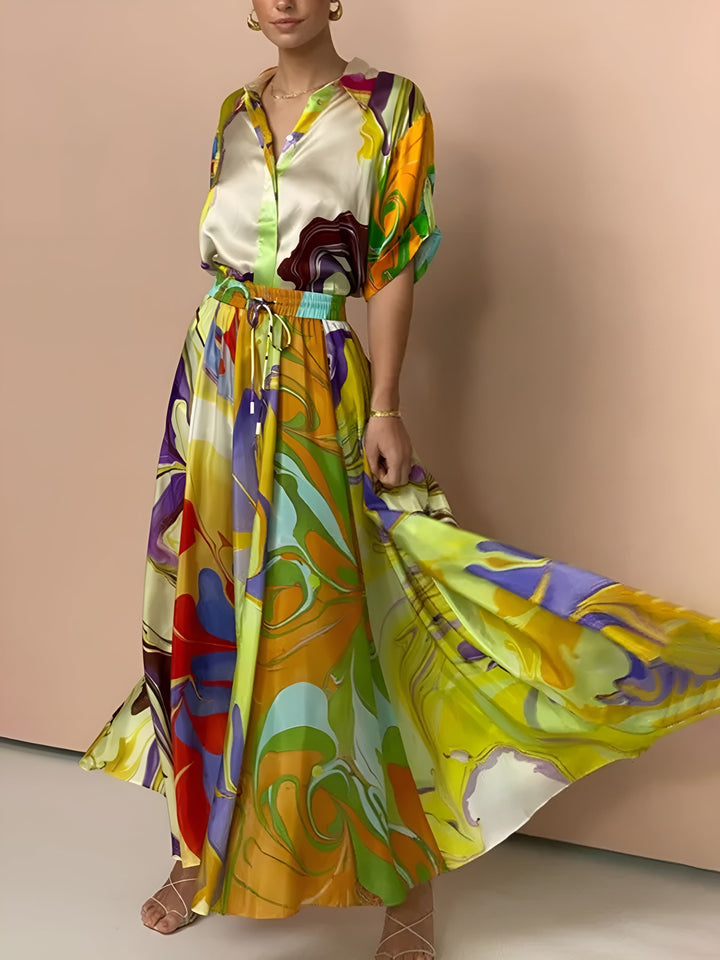 Satin-Print-Rock-Set-mit-Kordelzug