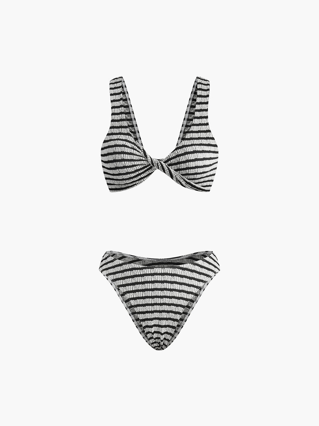 Geknotztes Streifen-Strick-Bikini-Set