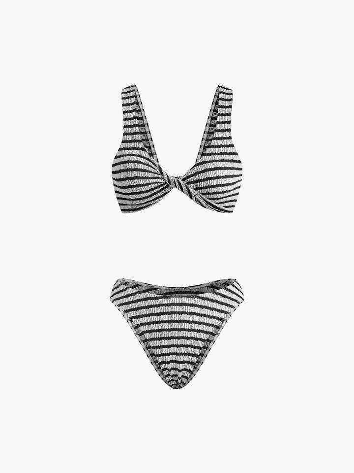 Geknotztes Streifen-Strick-Bikini-Set