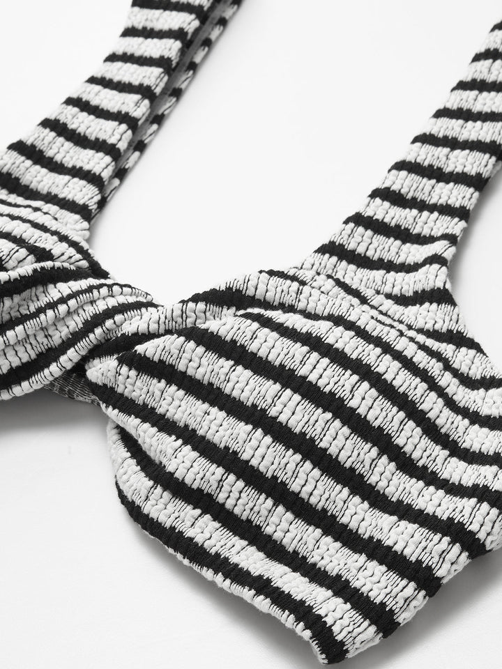 Geknotztes Streifen-Strick-Bikini-Set