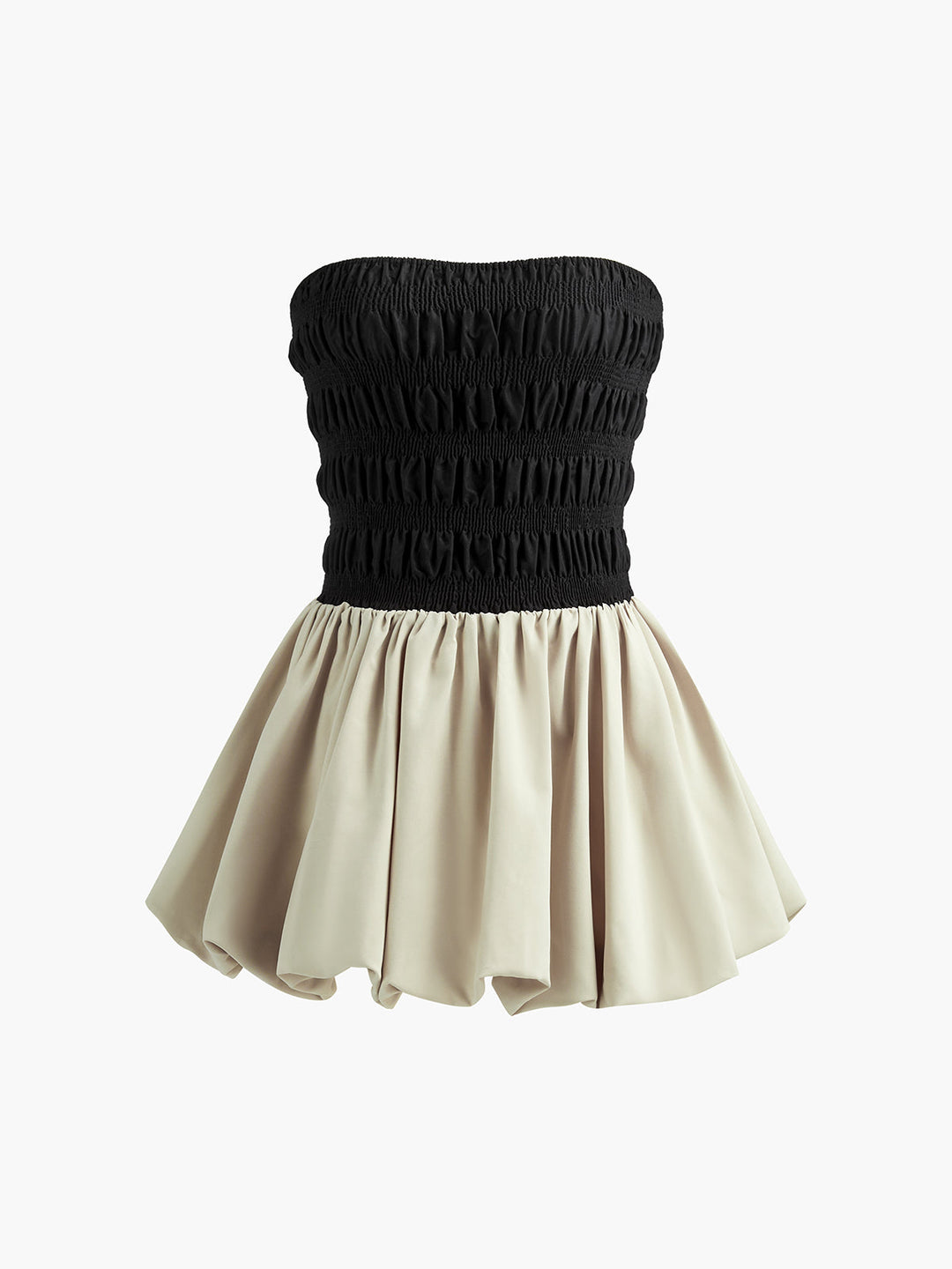 Kontrastfarbenes trägerloses Faltenkleid Kurz
