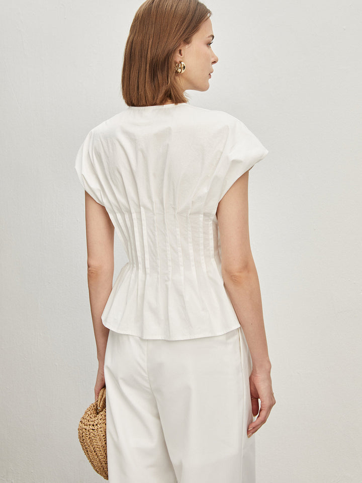 Baumwoll-Falten-Bluse mit Knoten