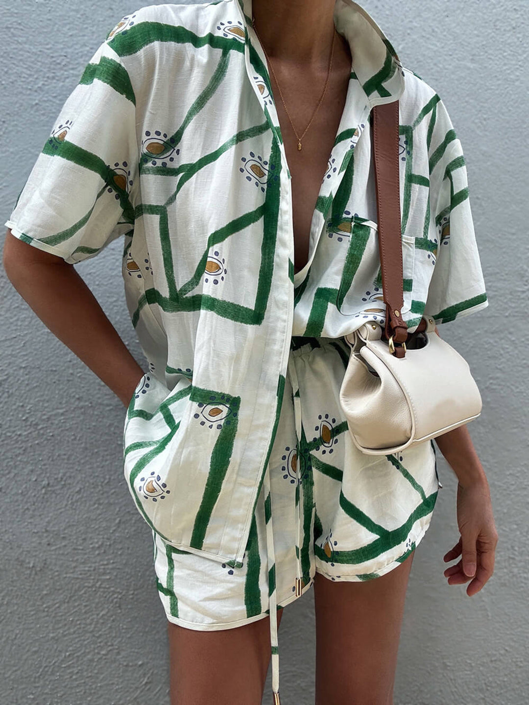 Print Kordelzug-Shorts-Set
