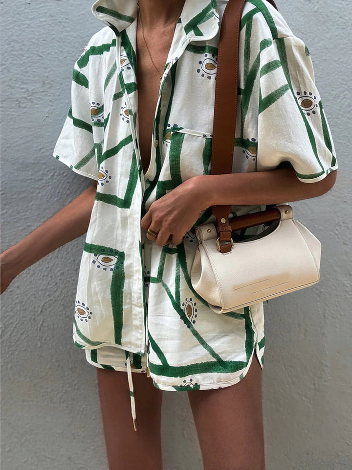 Print Kordelzug-Shorts-Set