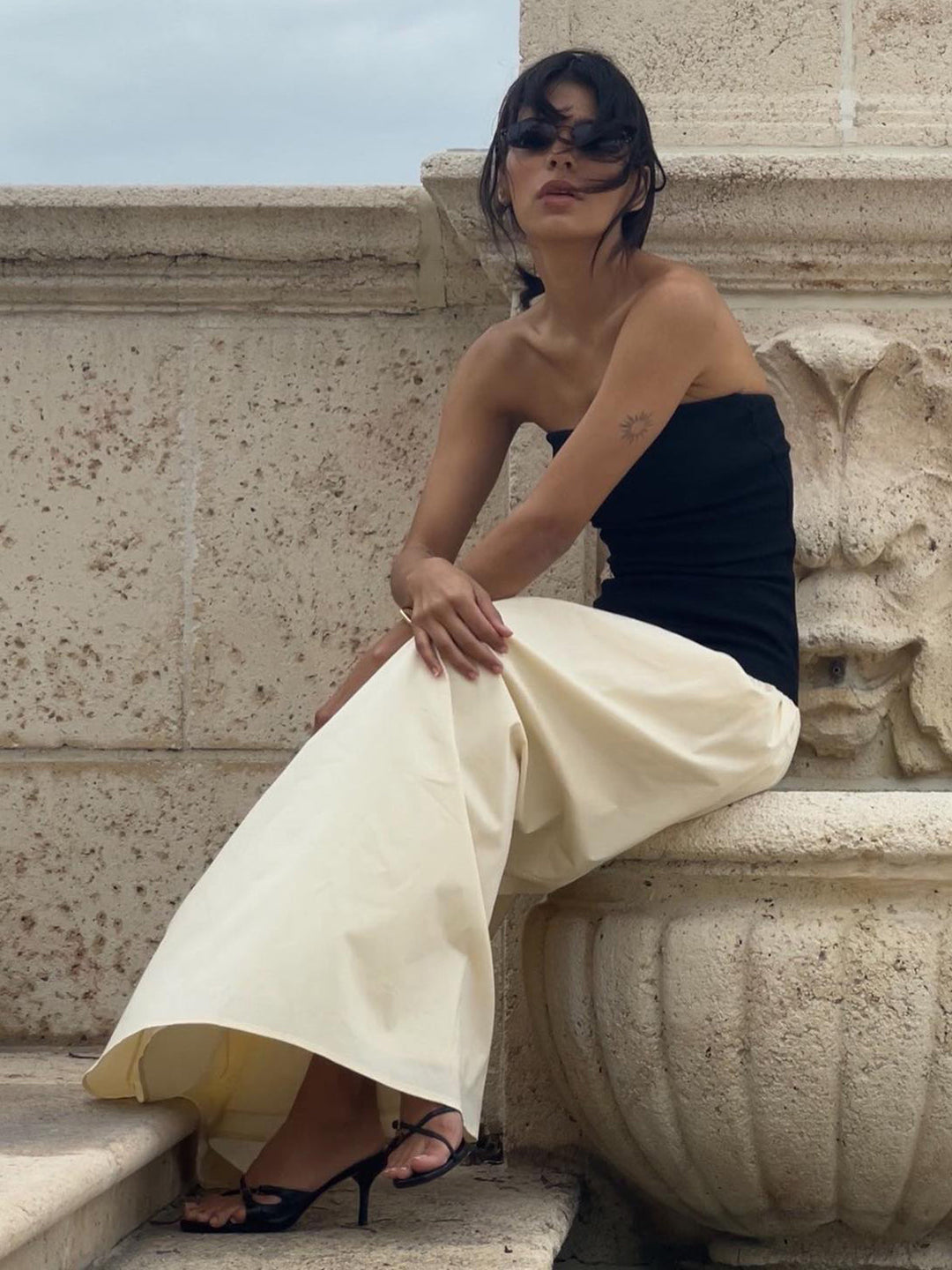 Kontrastfarbenes Röhrenkleid Lang