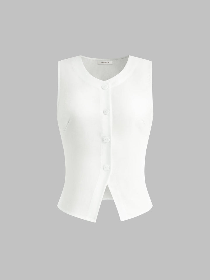 Leinenmischung Hemdkragen Tanktop
