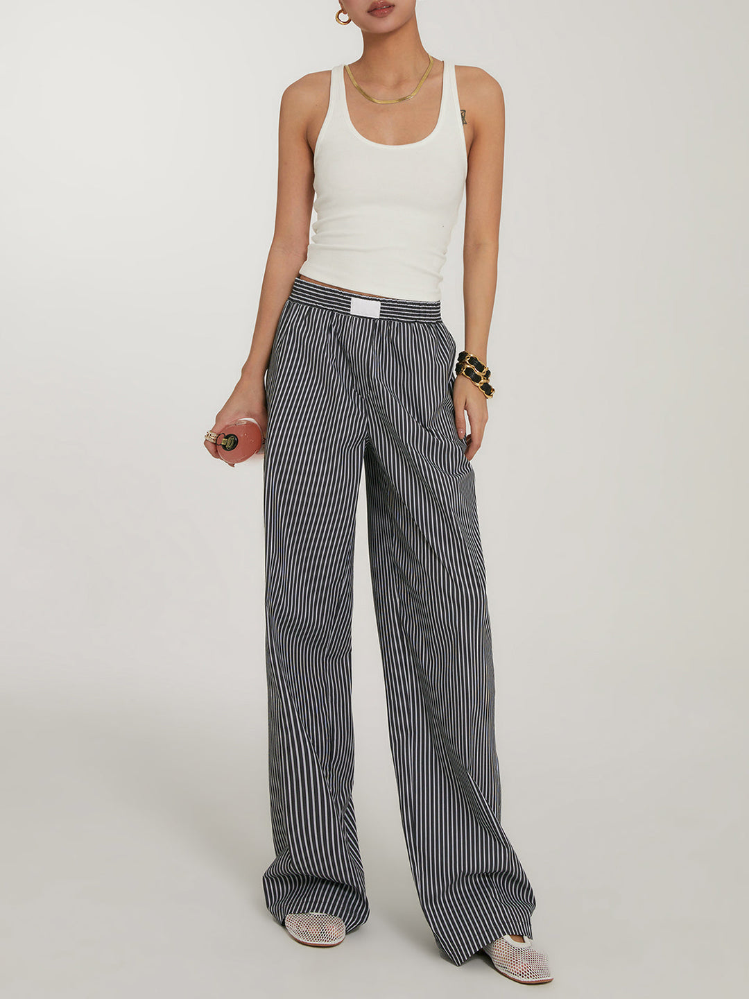 Legere Gestreifte Hosen mit weitem Bein