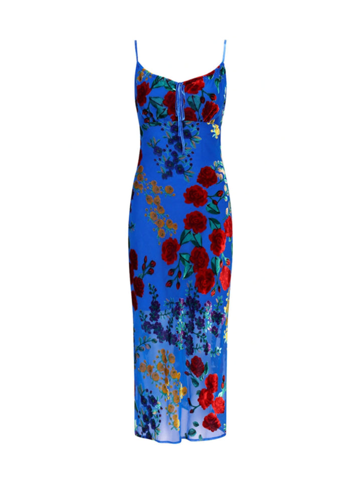 Samtkleid mit Blumenapplikation