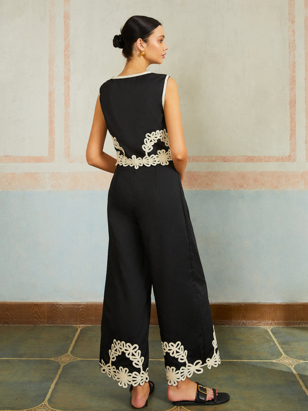 Freizeit Stickerei Ärmellose Reißverschluss Hose Set