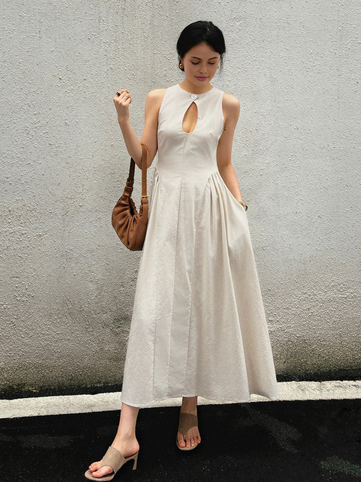Baumwoll-Leinen-Wickelkleid mit schlitz