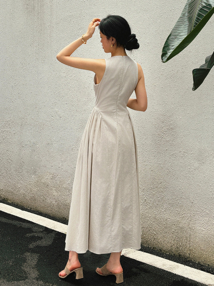 Baumwoll-Leinen-Wickelkleid mit schlitz
