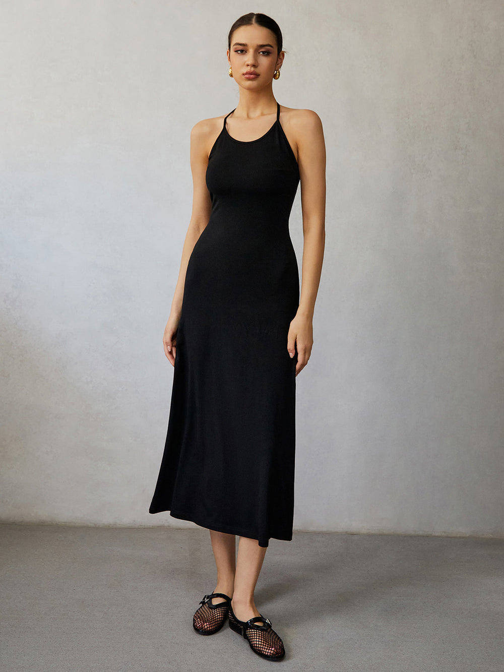 Halter Neckless Midi Kleid