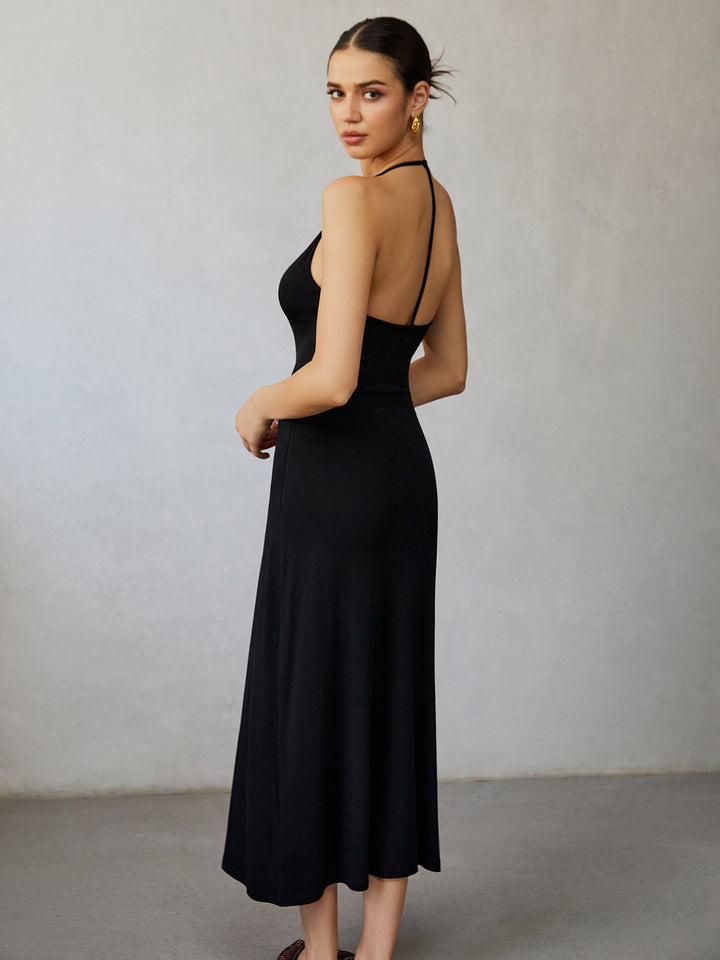 Halter Neckless Midi Kleid