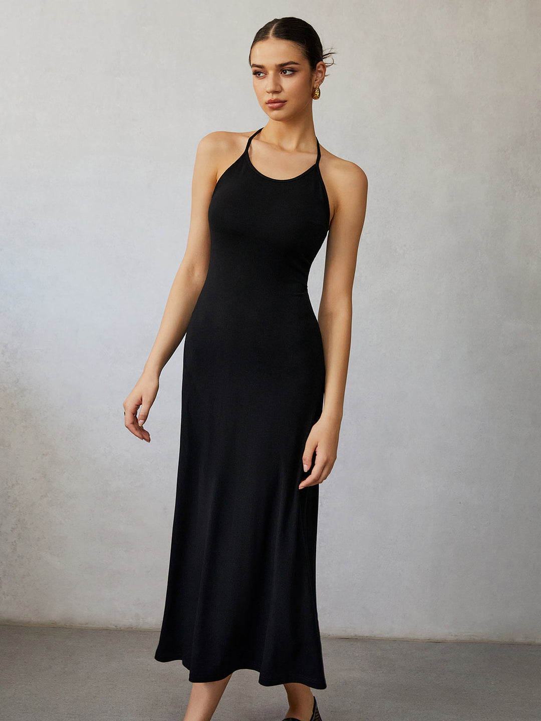 Halter Neckless Midi Kleid