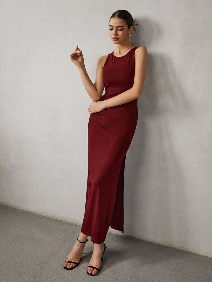 Seitenschlitz-Kleid rückenfrei lang
