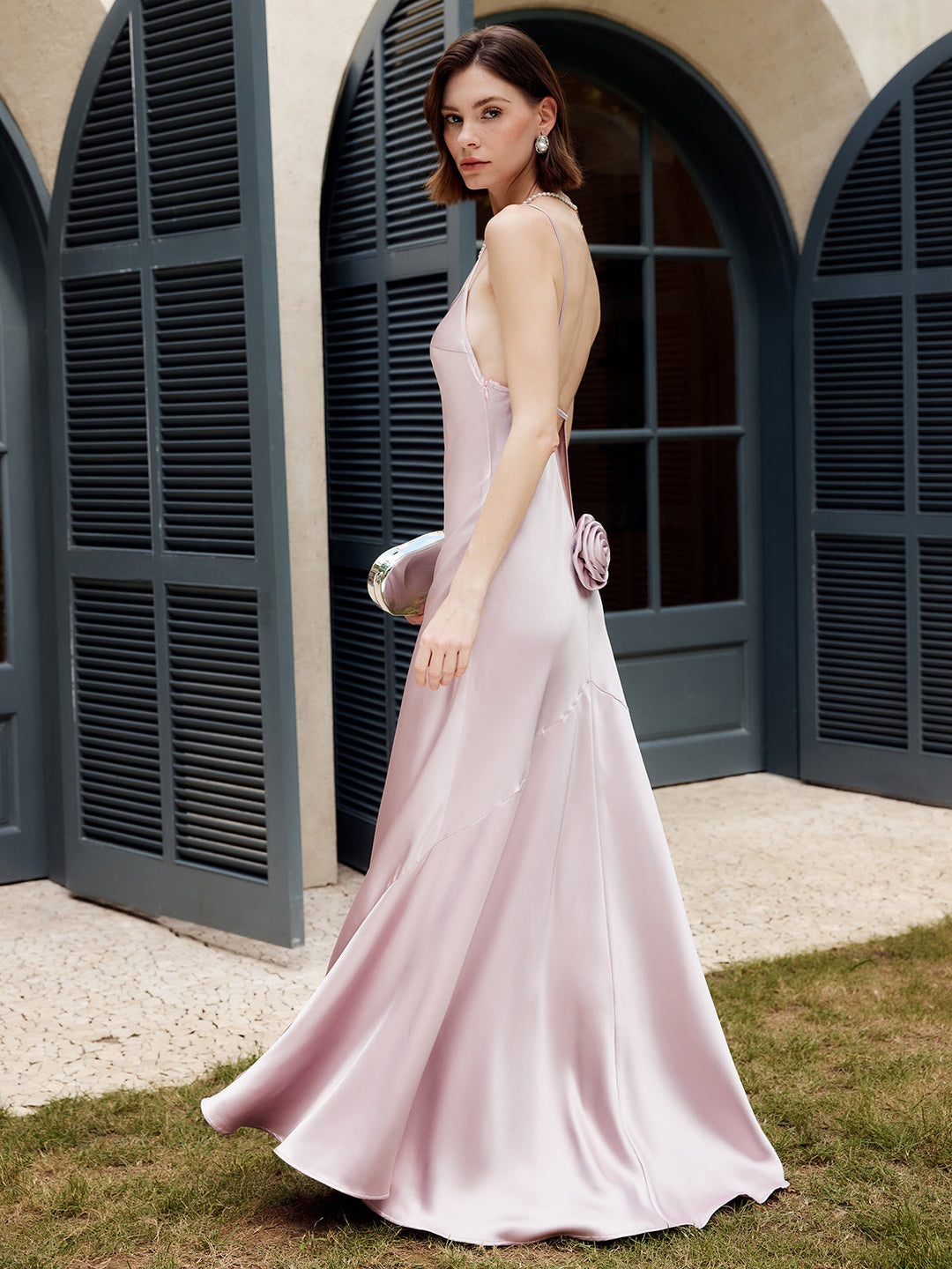 Rosetten-Rückenfreies Cami-Maxikleid