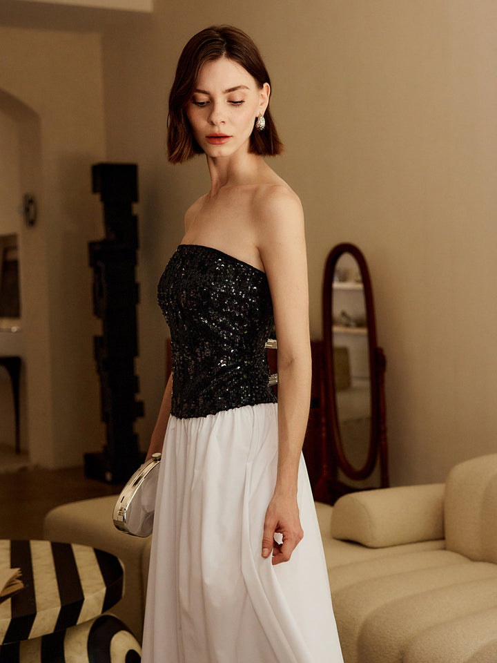 Gekräuseltes Pailletten-Trägerkleid