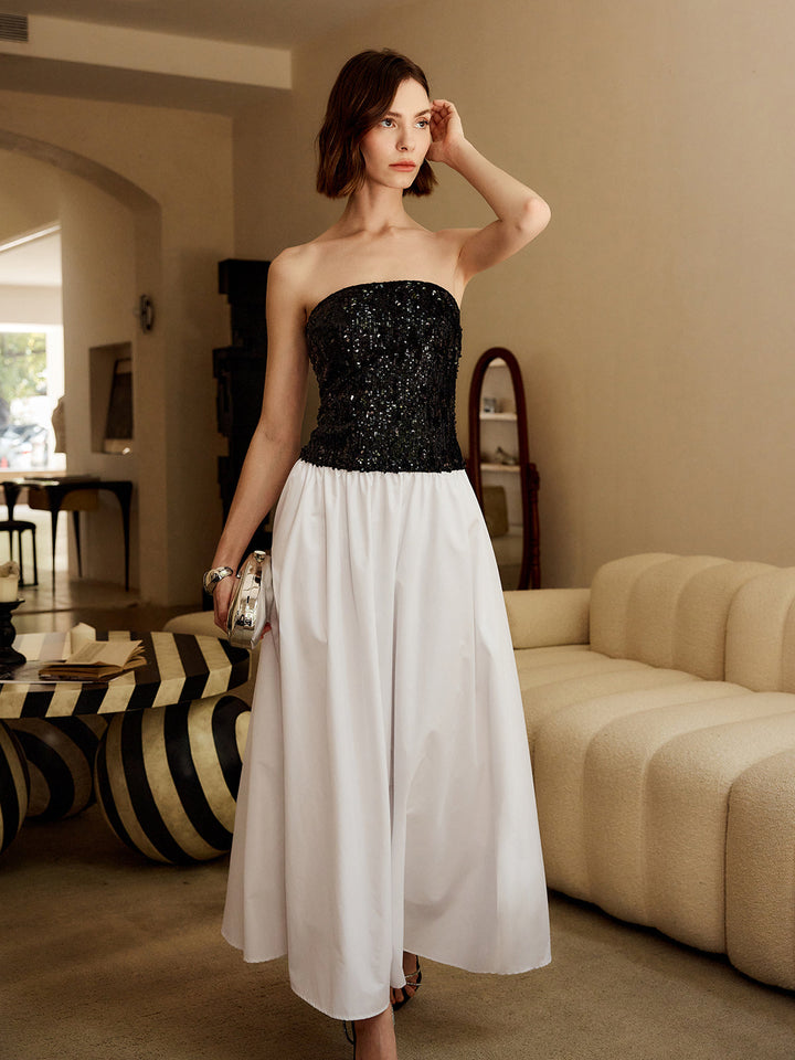 Gekräuseltes Pailletten-Trägerkleid