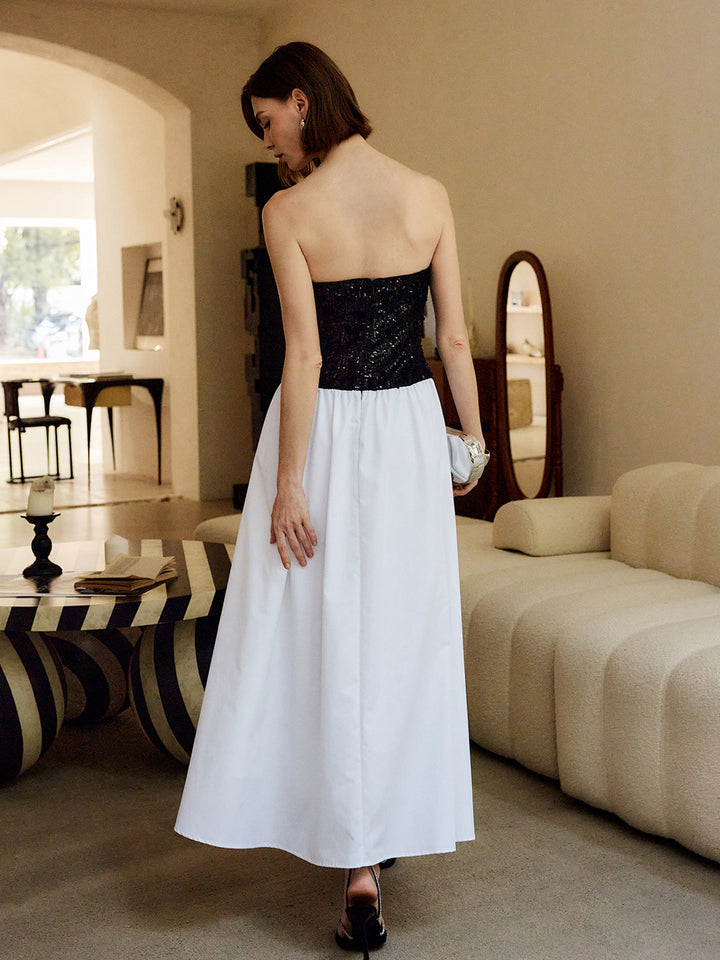 Gekräuseltes Pailletten-Trägerkleid