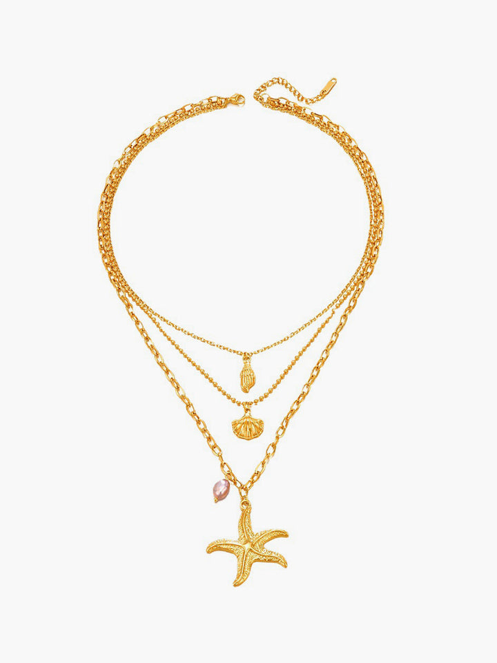 Triple Layers Pearl Starfish Halskette