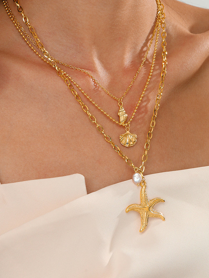 Triple Layers Pearl Starfish Halskette