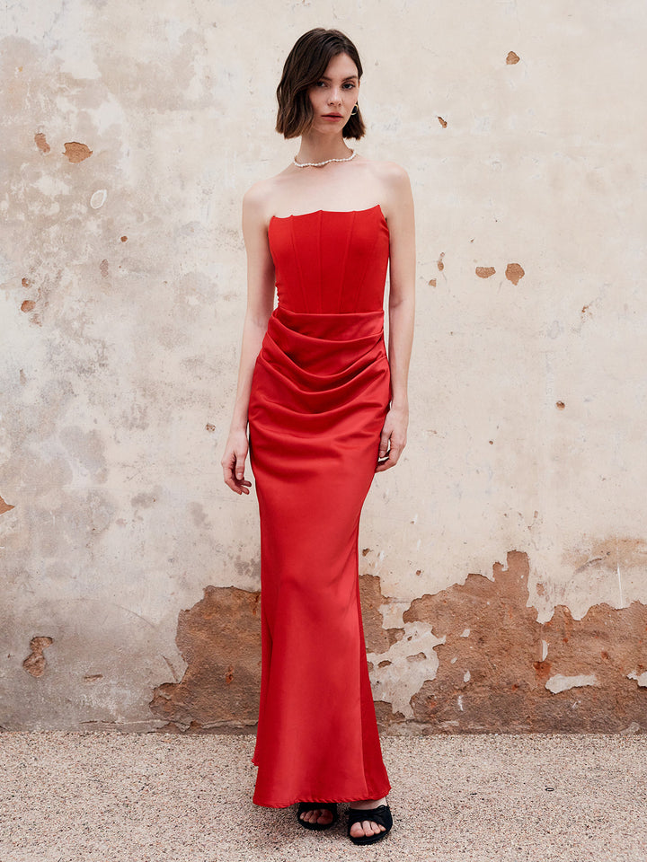 Falten Reißverschluss-Schlauchkleid Lang