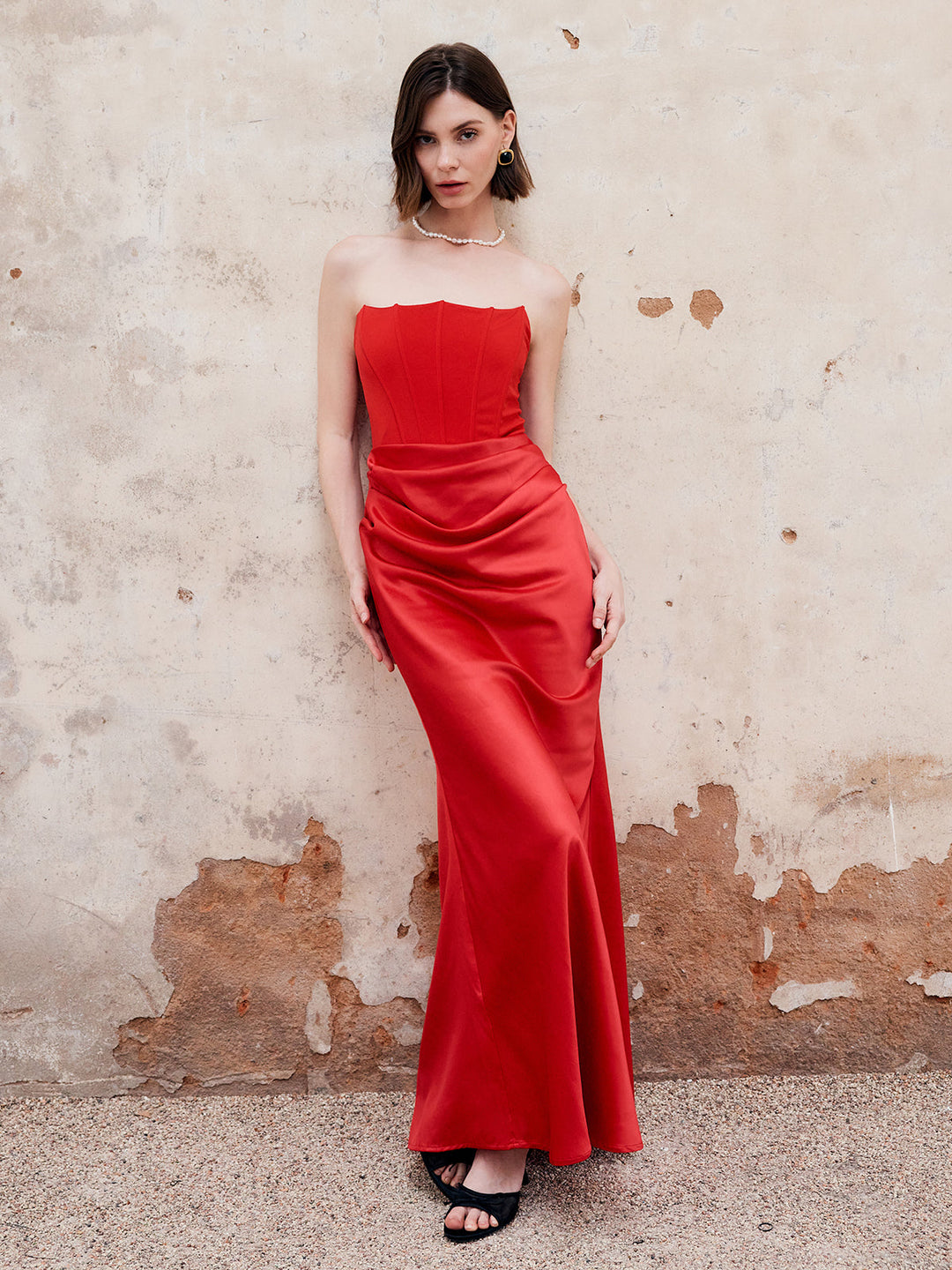 Falten Reißverschluss-Schlauchkleid Lang