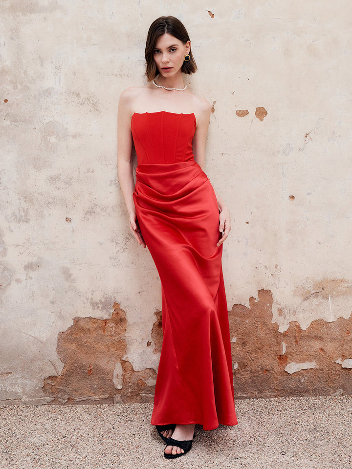 Falten Reißverschluss-Schlauchkleid Lang