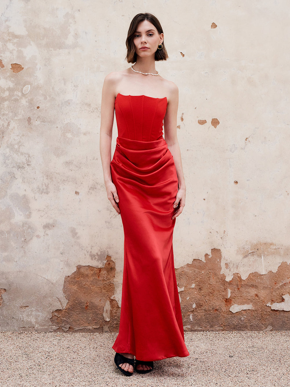 Falten Reißverschluss-Schlauchkleid Lang