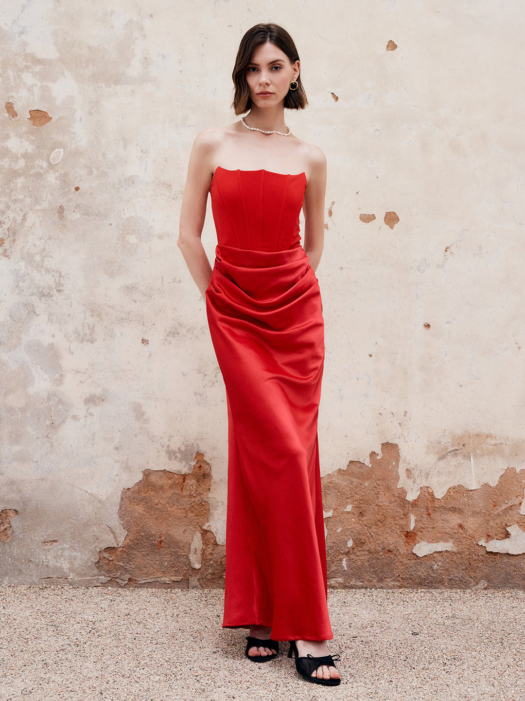 Falten Reißverschluss-Schlauchkleid Lang