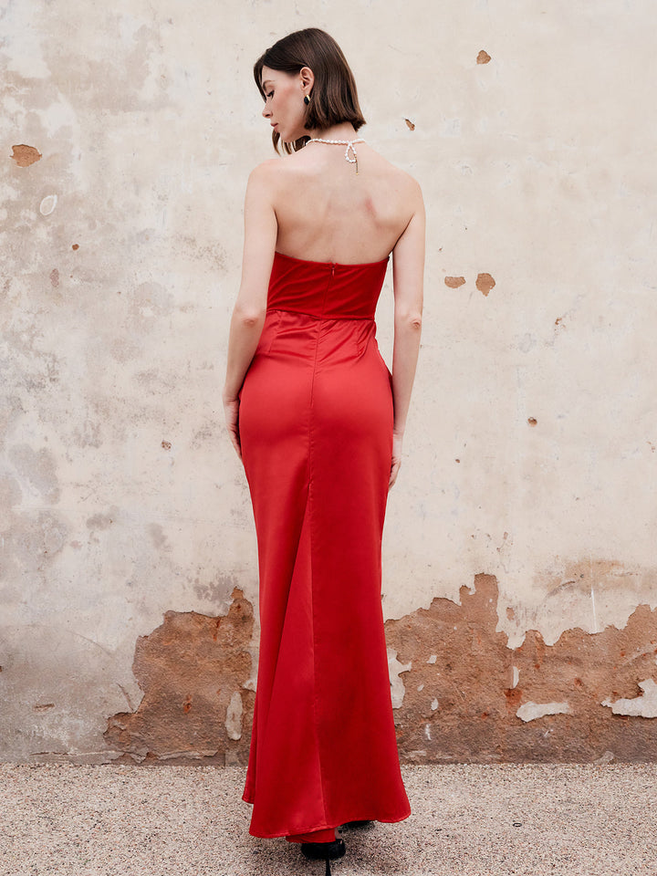 Falten Reißverschluss-Schlauchkleid Lang