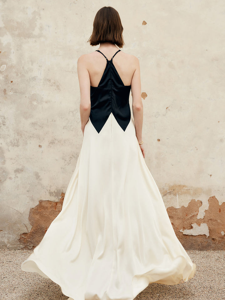 Color Block Plissee Cut-Out Neckholder-Maxikleid