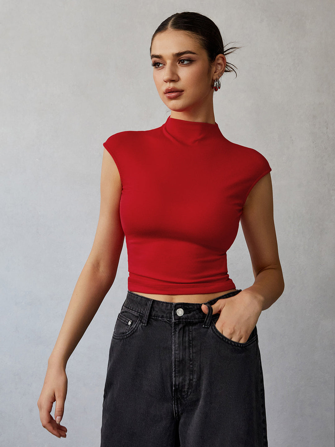 Mock Neck Shirt mit kurzen Ärmeln