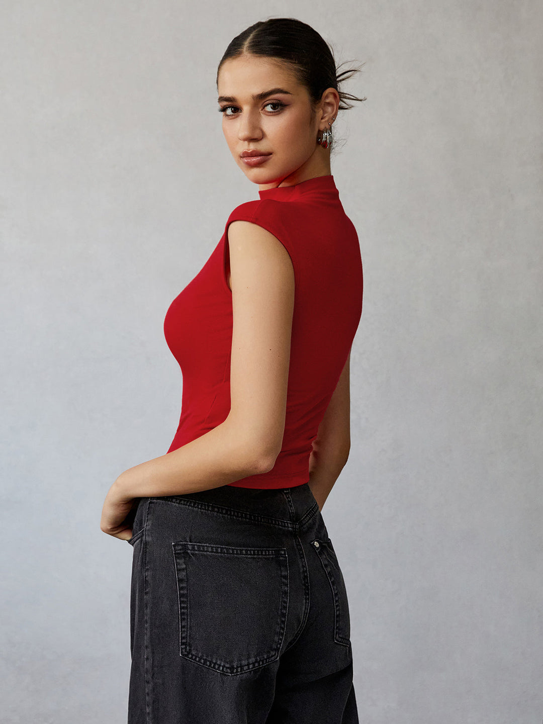 Mock Neck Shirt mit kurzen Ärmeln