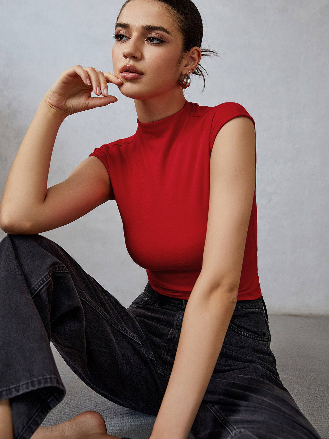 Mock Neck Shirt mit kurzen Ärmeln