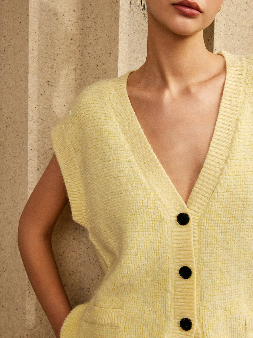Oversized V-Ausschnitt Pullover Weste mit Knöpfen