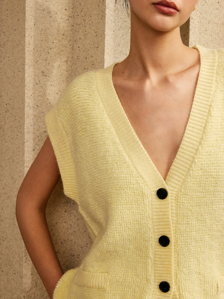 Oversized V-Ausschnitt Pullover Weste mit Knöpfen