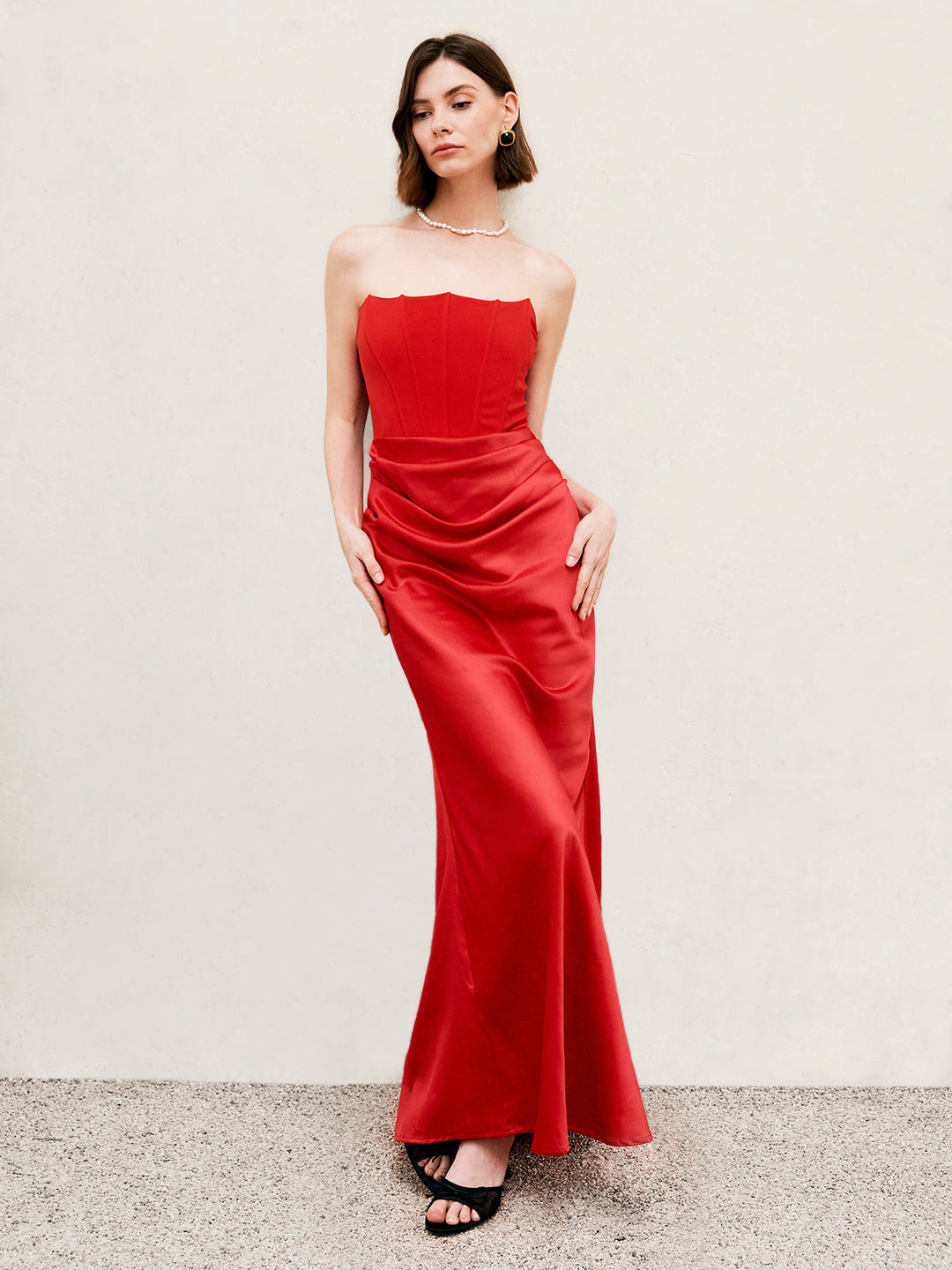 Falten Reißverschluss-Schlauchkleid Lang