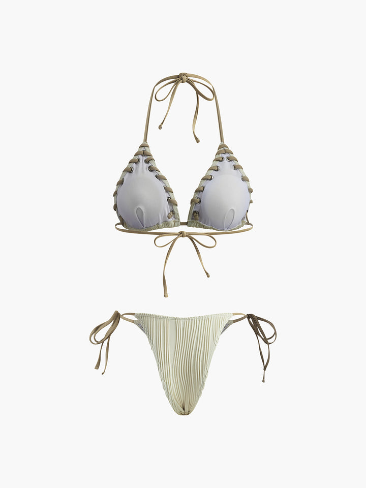 Grommet Schnür-Bikini-Set mit Raffung