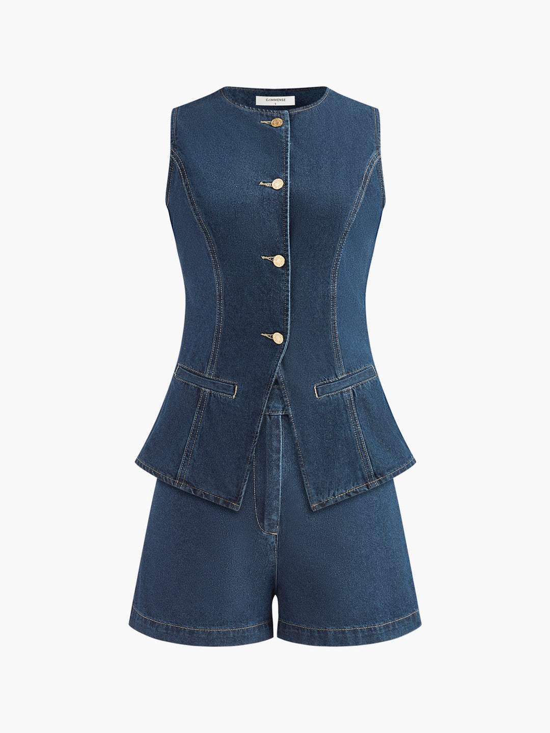 Denim-Peplum-Weste mit Shorts-Set