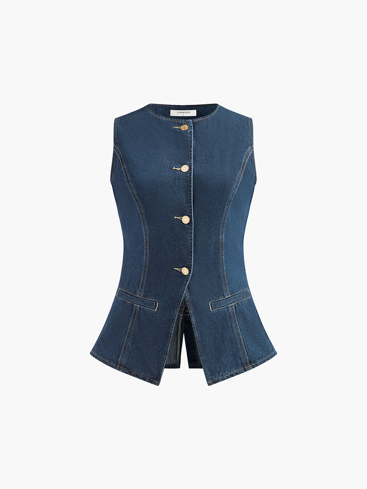 Denim-Peplum-Weste mit Shorts-Set