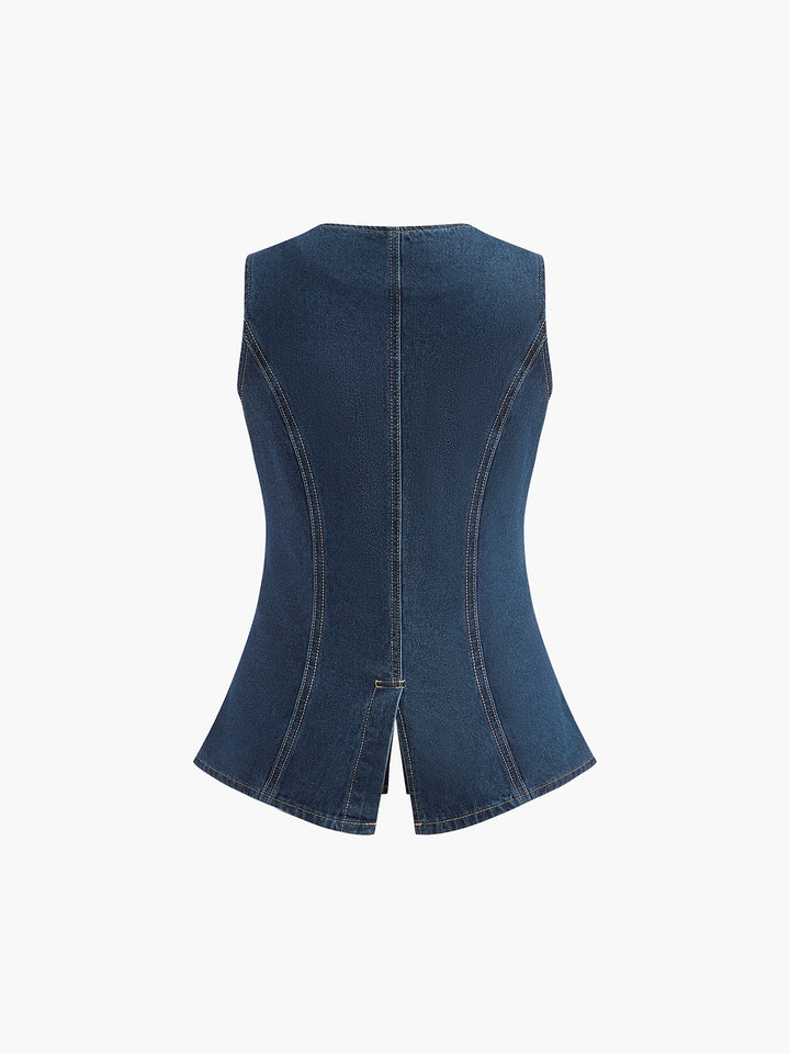 Denim-Peplum-Weste mit Shorts-Set