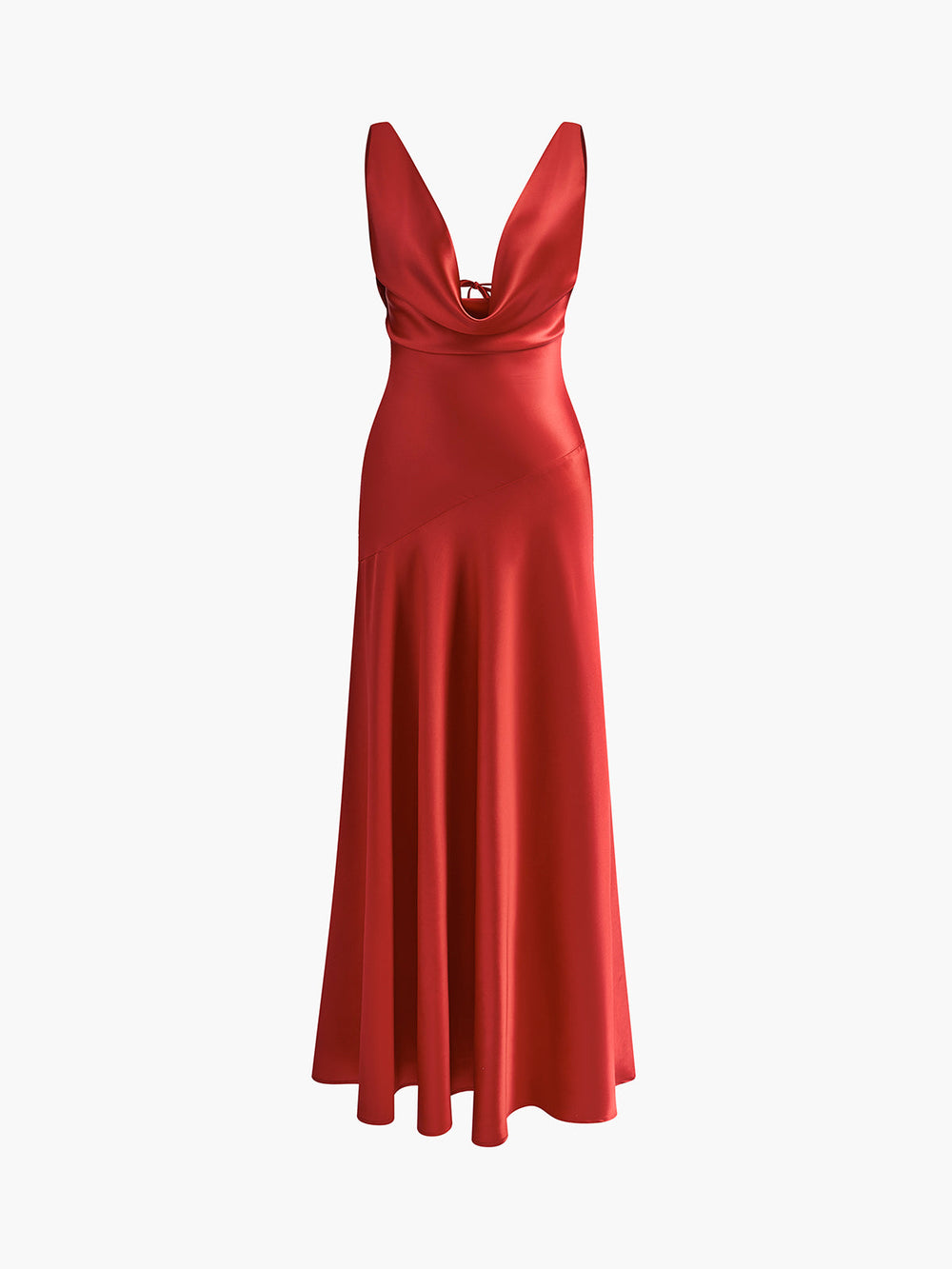 Faltenärmeliges rückenfreies Satin-Maxikleid
