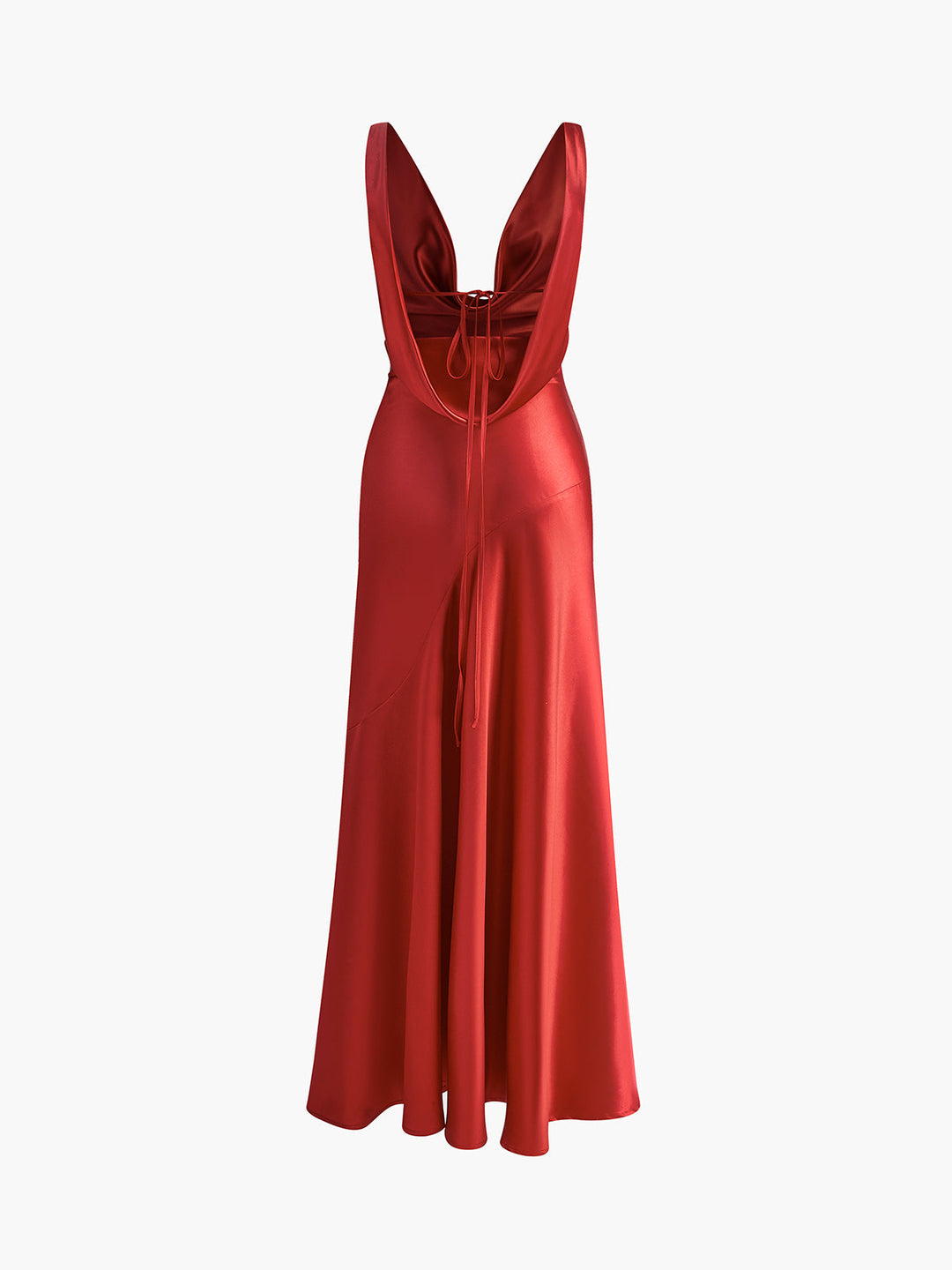 Faltenärmeliges rückenfreies Satin-Maxikleid