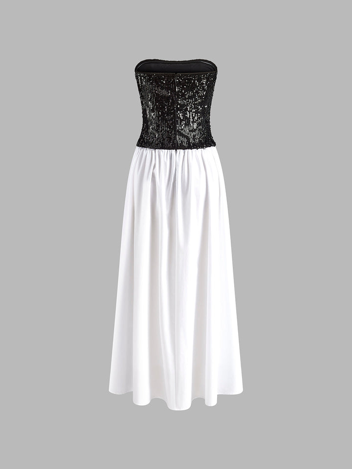 Gekräuseltes Pailletten-Trägerkleid
