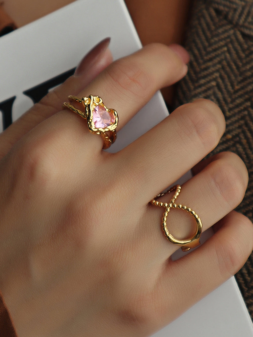 Herz Strass Verstellbarer Offener Ring