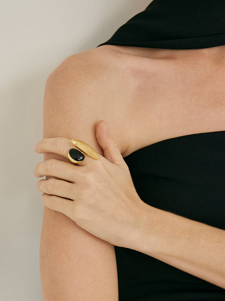 Onyx & Gelber Kristall Ring
