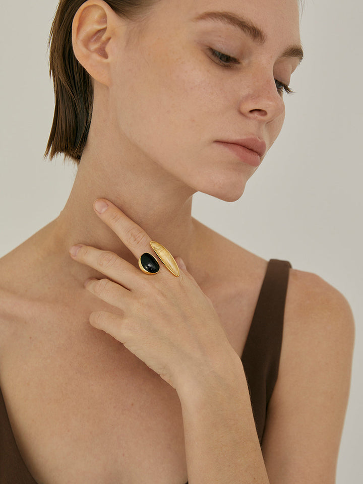 Onyx & Gelber Kristall Ring