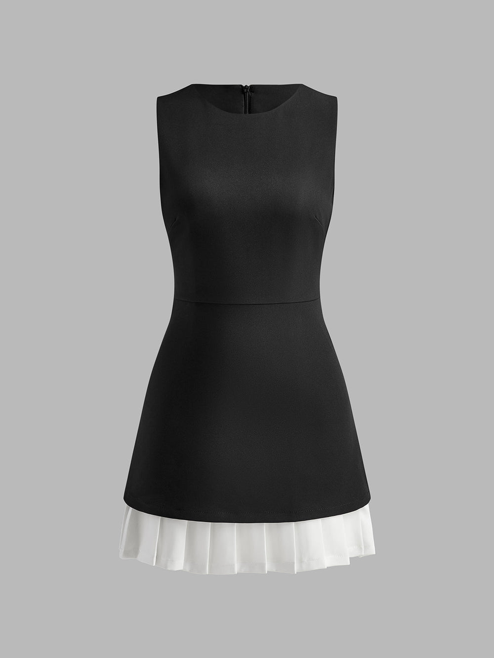 Zweifarbiges ärmelloses plissiertes kurzes Kleid