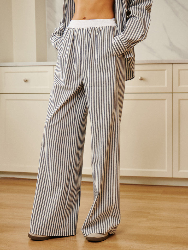 Pinstripe Kontrastbesatz Hose mit weitem Bein